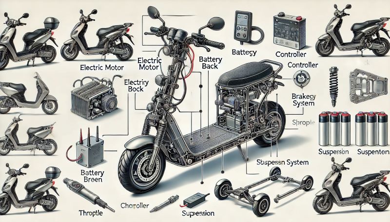 Ilustrasi Komponen Sepeda Motor Listrik. (Foto: ChatGPT)